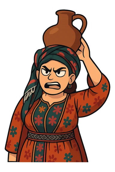 Cartoon sticker in Flat Toon style with an angry expression, transparent background. sticker