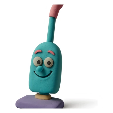 upright vacuum with playful expression in claymation style with pastel colors sticker