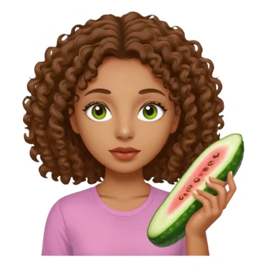 lightskin girl having a spa day with green skincare clay mask and ,cucumbers on her eyeballs  and brown curly hair and a pink shirt  sticker