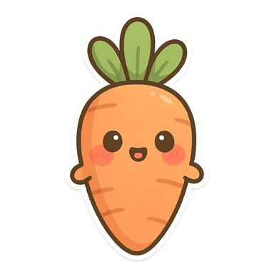chibi sticker-style carrot, cute and exaggerated, with blushing cheeks and tiny arms sticker