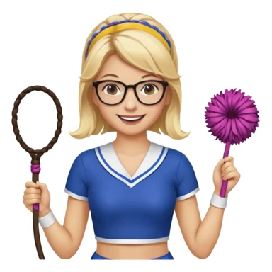  Sexy Dominatrix blonde hair and glasses full body with whip in a cheerleaders outfit  hair ties back sticker