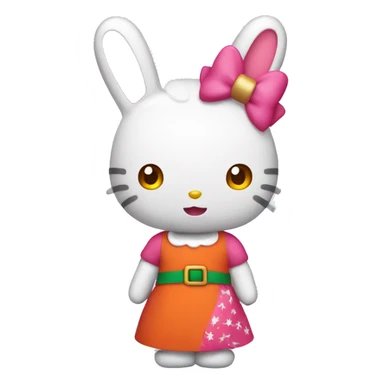 Hello kitty with a christmas dress pink and a small orange bunny sticker