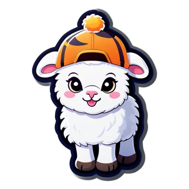 A lamb with a tiger cap sticker