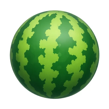 Create a watermelon emoji that looks exactly like the reference image (ignore the crocodile) in the style of iOS emojis. The emoji should have a 3D appearance with shiny, smooth gradients, soft shadows, and a realistic watermelon texture, capturing the classic emoji look. Add a glossy effect to the rind. sticker