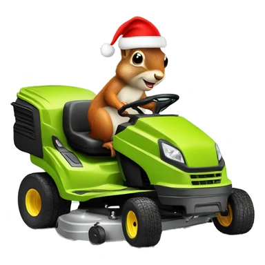 Squirrel on riding lawnmower wearing a Santa hat sticker