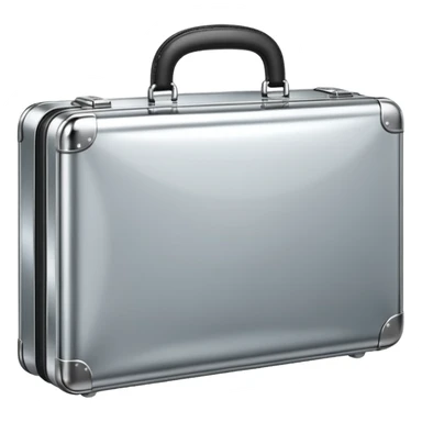 A luxury briefcase emoji made of polished silver chrome, smooth rectangular shape, metallic reflections, minimal high-end design, swag business aesthetic, iOS emoji style, centered, clean white background
 sticker