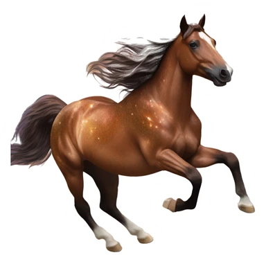 Ethereal glittering iridescent rich chestnut brown brindle horse galloping through constellations and nebulas sticker