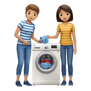 Mother and boy putting clothes in the washing machine sticker