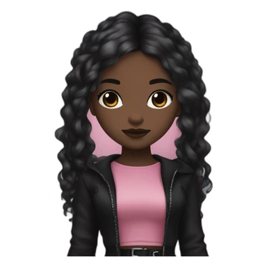 Pink and black gothic clothes, Brown skin girl, full body, long hair, red and black hair sticker