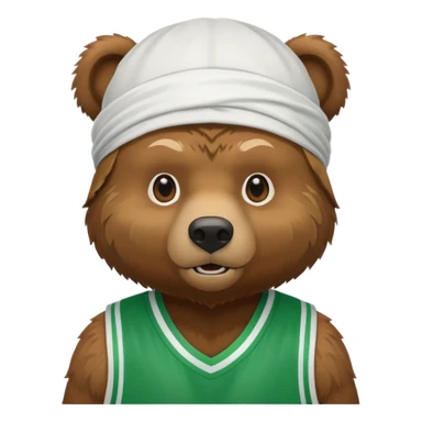 cute Russian grizzly bear wearing a white durag and a green basketball jersey sticker