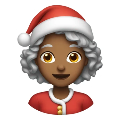 Woman with wavy gray hair and a Santa hat sticker