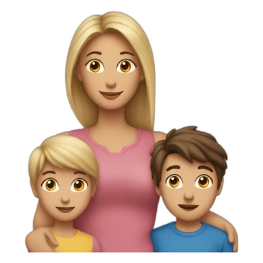 single mom brunette with two kids girl (blonde; big sister) and boy (brunette; little brother) sticker