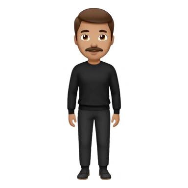 man with mustache, brown hair, 33years old, shirt, high temple Black pullover with a white shirt underneath and black fabric trousers 👕🖤👖 sticker