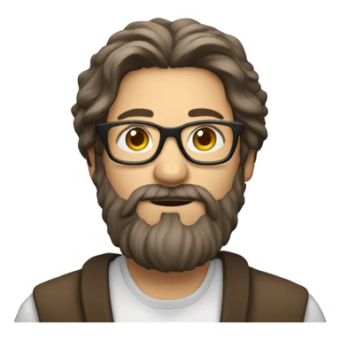 Man with long hair and beard filming wearing glasses sticker