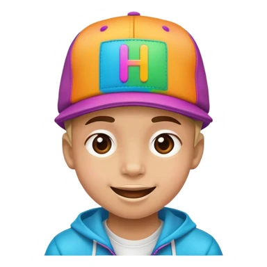 kid with a colorful hiphop hat, happy face sticker