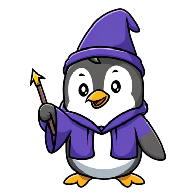 penguin wizard casting a spell sticker