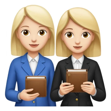 two people exchanging contacts, one handing an address book or smartphone to the other sticker