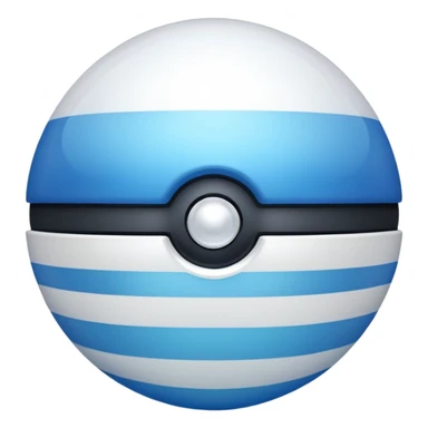 blue pokeball emoji, top half is a more saturated blue, bottom half is white, black stripe, with a white sheen, with a pearlescent finish, with a ripple effect sticker
