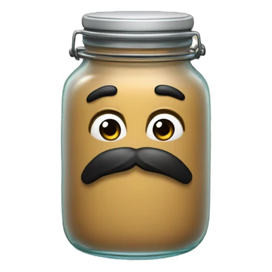 Anthropomorphic Mexican glass jar with a black beard tan skin sticker