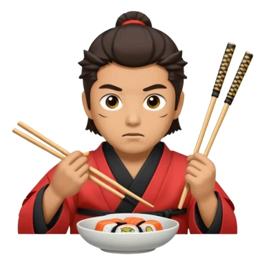 Man with wide eyes eating sushi in a samurai outfit wide eyes sticker