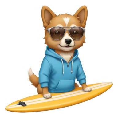 Dog with hoodie and sunglasses holding a surf board  sticker