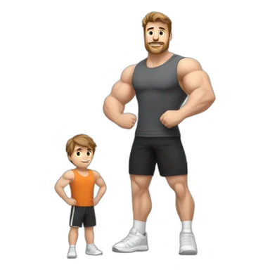 Full height Actively gesturing with hands Pale skinned Fit Man With the biceps and brown hair in dark gray Sleeveless Mike, black oversize sports shorts, watch and white Sneakers sticker