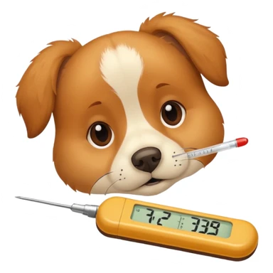 A sick dog lying down with a thermometer beside it, indicating a fever.
Cute but gentle style, warm colors, conveying concern and care. sticker