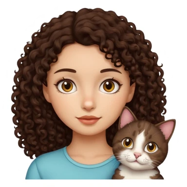 Kedi seven ,saçları koyu kahverengi ,kıvırcık saçlı kız sticker