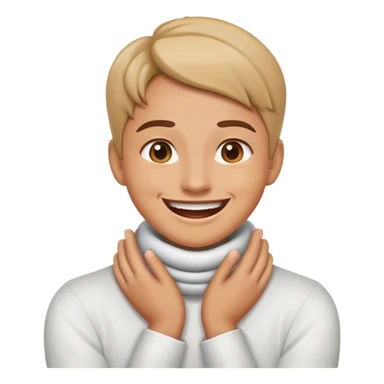 Person with hands crossed around their neck smiling with mouth open  sticker