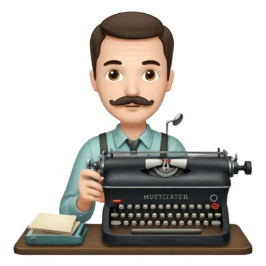 moustache man with vintage typewriter sticker