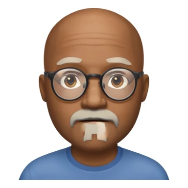 African american male, bald, gray beard. Round face, glasses sticker