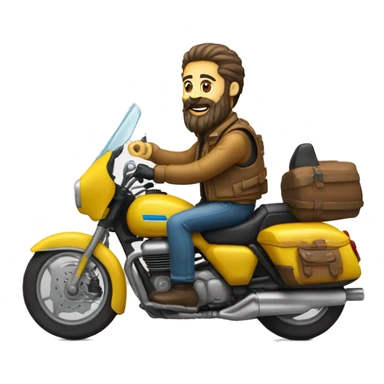 Un homme avec une grande barbe en gilet jaune sur une moto sticker
