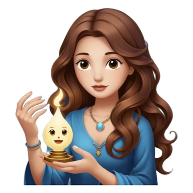 moon mystic woman long wavy brown hair tattoos opening tiny light box sticker