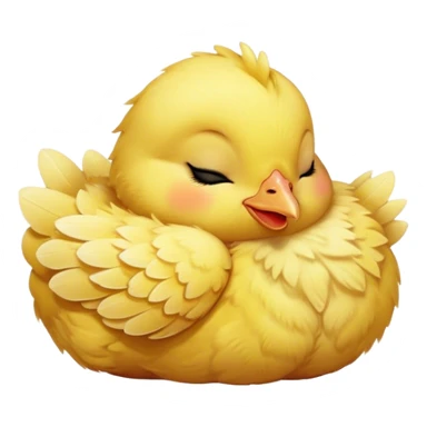 Meme-Worthy Cute Sleeping Yellow Baby Chicken Portrait Emoji, Head resting peacefully with a contented smile, showcasing a delightfully tiny build and a luxuriously soft bright yellow downy coat, eyes shut in a serene, restful nap, Simplified yet hilariously adorable features, highly detailed, glowing with a soft, drowsy light, high shine, relaxed and utterly lovable, stylized with an air of playful laziness, bright and heartwarming, soft glowing outline, capturing the essence of a comically sleepy chick, so meme-worthy it feels like it could instantly become the next viral sensation of adorable slumber! sticker