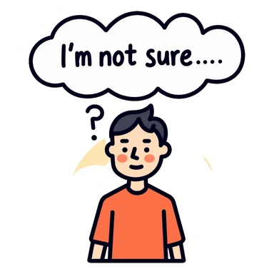 Chinese man with a thought bubble saying "I'm not sure." sticker