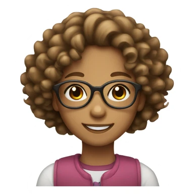 smiling girl with glasses light brown eyes and very curly hair sticker