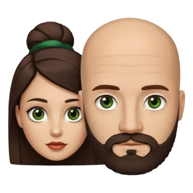 Man beard bald white dark green eyes, woman medium hair brown brown eyed latina they have different eye color man dark green woman dark brown sticker