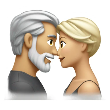 Handsome greying man with long hair in a tail and beard kissing blond athletic woman with pixie cut sticker