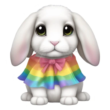 Cute holland lop bunny with big black eyes wearing rainbow dress sticker