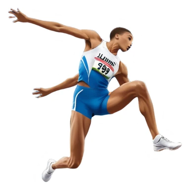 An icon showing a high jumper in mid-air, soaring over a bar in a track and field event. The background features a stadium with cheering fans, bright lights, and a clear blue sky. The athlete’s form captures the grace and power of the jump. Transparent background highlights the dynamic moment sticker