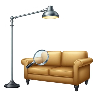 magnifying glass hovering over a couch and floor lamp, detective investigation sticker