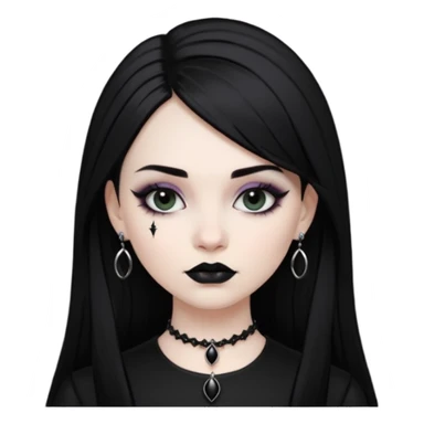 Goth Mona Lisa emoji, black lipstick, dark eyeliner, gothic jewelry, round face sticker