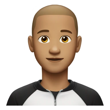 boy with very light brown skin, buzz cut, no facial hair, wearing a smart black quarter zip jumper with white t shirt underneath. sticker