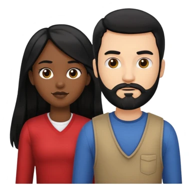 White man with black hair and black beard standing next to a black girl with long black hair sticker