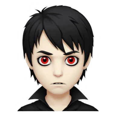 creepy boy vampire, black shaggy emo hair, medium long, dark and spooky look sticker