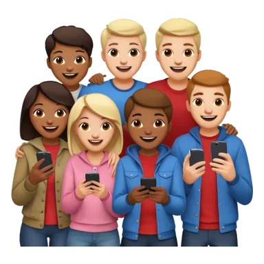 I want to generate an image to show a group of friends playing a mobile game sticker