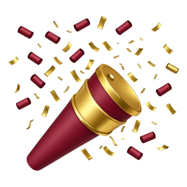 Burgundy and white confetti coming out of gold popper sticker