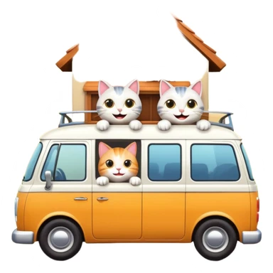 two cartoon cats in a van waving out the window at a small house in the background sticker