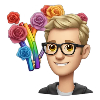 Jonathan Toews wearing glasses as a rainbow musical flute instrument in a symphony with pastel roses sticker