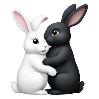 Black rabbit hugging white rabbit with moon behind them sticker